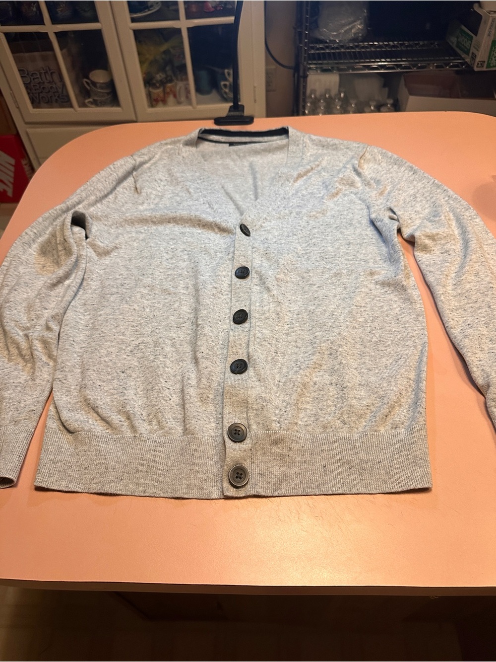 Banana Republic Light Gray and Black Trim Knit Sweater